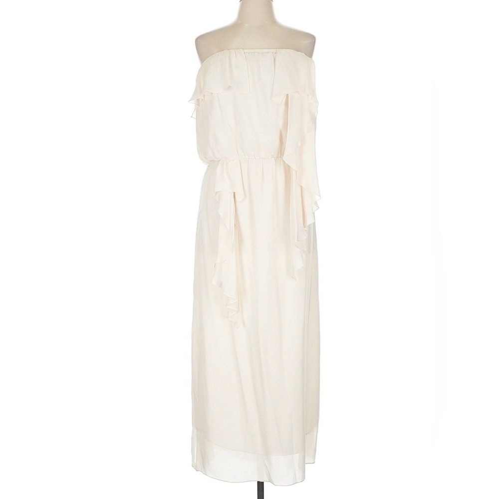 Haute Hippie Ivory Strapless Midi Dress Large Boho Ruffles Fairy Bachelorette